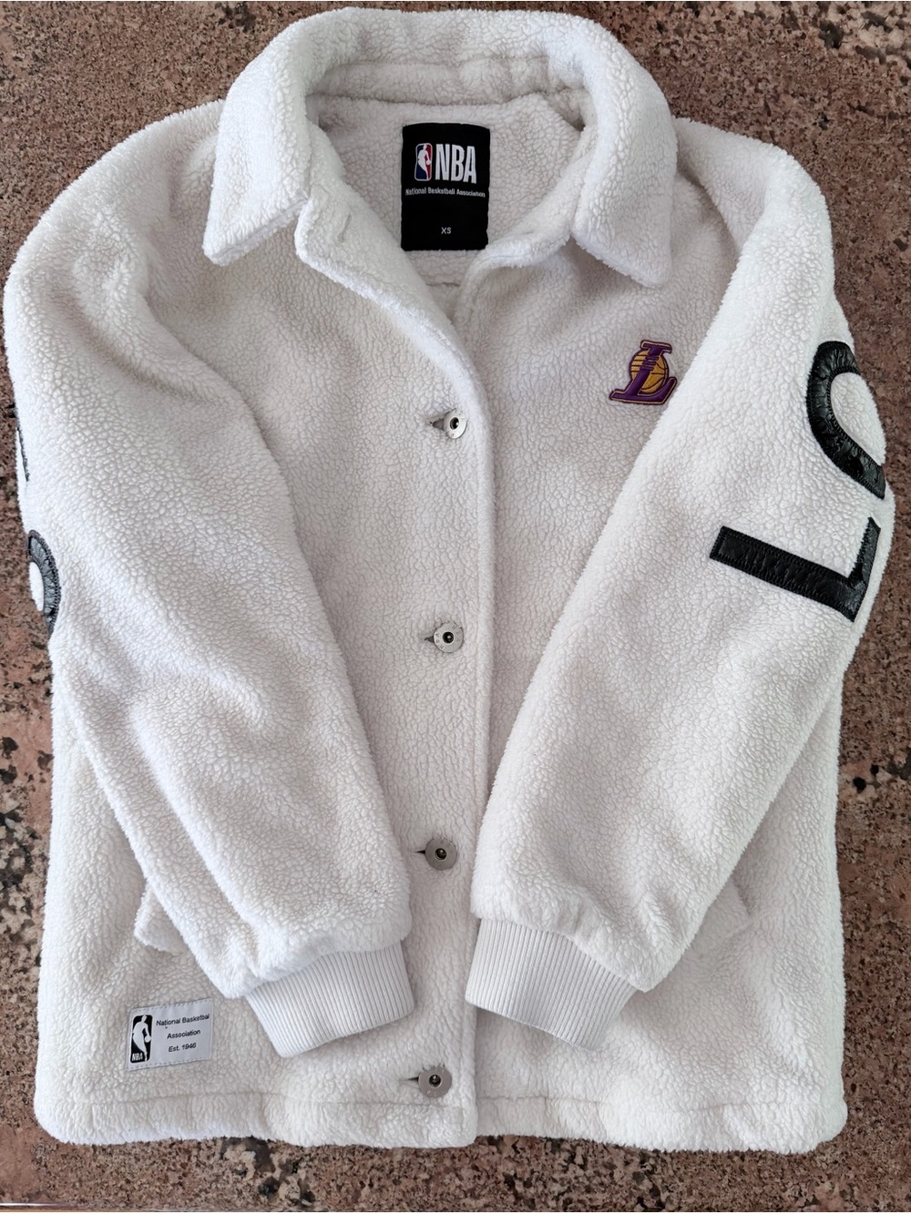 NBA White Sherpa Jacket: Los Angeles Lakers